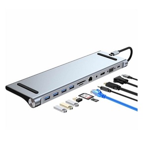 Διανομέας Type-c 11 σε 1 με 4 Θύρες USB, 1 Type-C, HDMI, VGA, Card Reader, Ethernet & Audio Jack 3,5 mm A-014