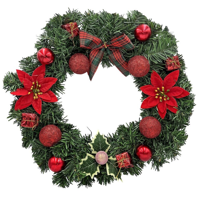 Στεφάνι Κόκκινο με Αλεξανδρινά, Κουκουνάρια ø40cm