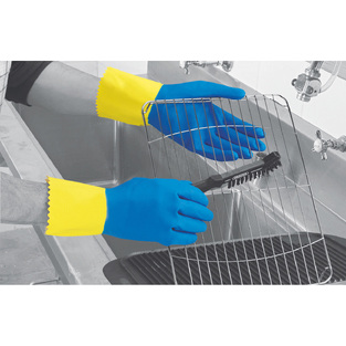 POLYCO RU560/XL ΓΑΝΤΙΑ LATEX - ΔΙΠΛΗΣ ΕΜΒΑΠΤΙΣΗΣ ΧΗΜΙΚΩΝ (30CM ΜΕ ΜΑΝΣΕΤΑ) , ΜΠΛΕ - ΚΙΤΡΙΝΟ, X-LARGE