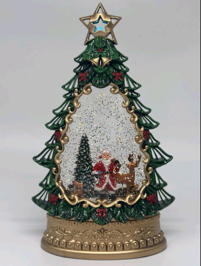 Επιτραπέζιο Χριστουγεννιάτικo Διακοσμητικό Δέντρο Με  Φιγούρα Άγιο Βασίλη,Τάρανδους και με Φώς 28cm