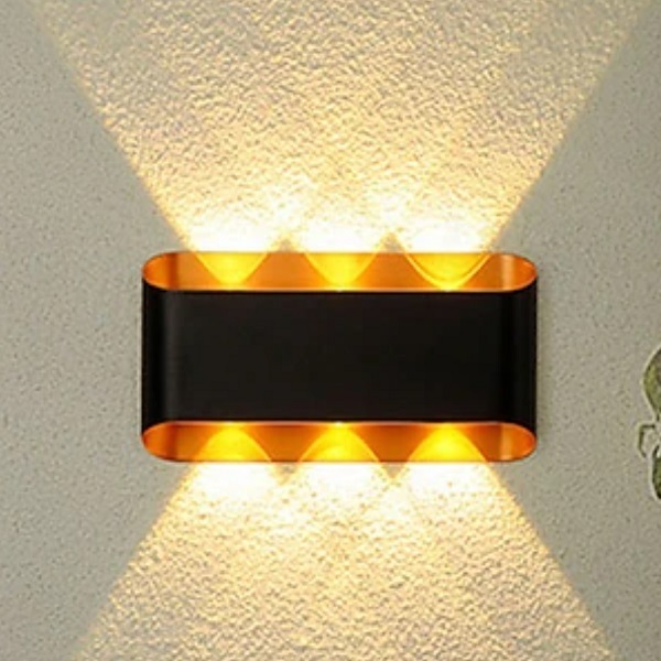 Εξωτερικό διακοσμητικό φωτιστικό τοίχου 6W 3000K 85-265V ZJD-007 Μαύρο και χρυσό περίβλημα/Ζεστός+RGB φωτισμός