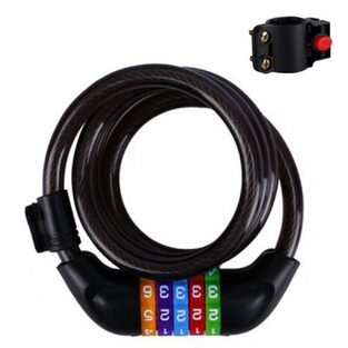 Κλειδαριά ποδηλάτου/μοτοσικλέτας με πενταψήφιο κωδικό, κουλούρα με διάφανη επίστρωση και στήριγμα 12mmx120cm SF031 Μαύρο