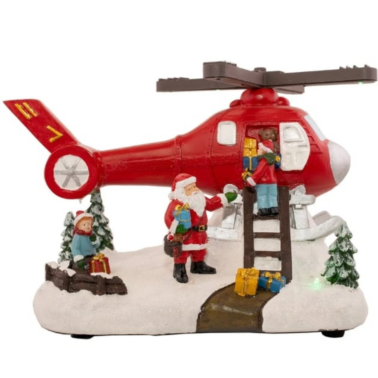 Χριστουγεννιάτικο Διακοσμητικό Άγιος Βασίλης σε Ελικόπτερο με Φωτισμό & Μουσική