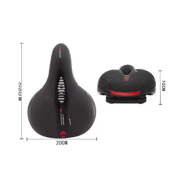 Πλατιά αντικραδασμική σέλα ποδηλάτου 250x200mm με ανακλαστικό φως SF004 Μαύρη με κόκκινες ή πράσινες λεπτομέριες