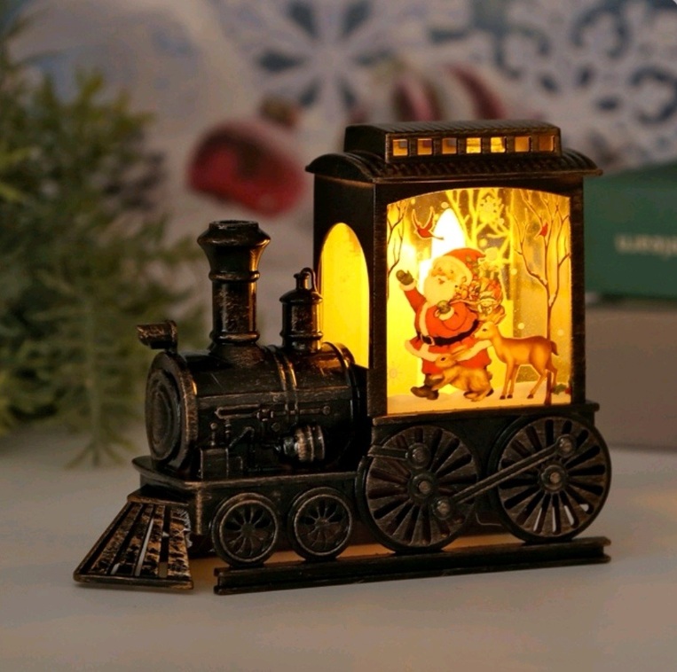 Χριστουγεννιάτικη χιονόμπαλα Διακοσμητικό Τρενάκι Φωτιζόμενο με τον Άγιο Βασίλη