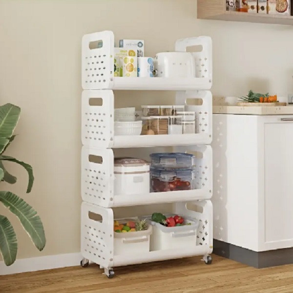 Ραφιέρα αποθήκευσης με ρόδες και 4 αεριζόμενα ράφια 99x40x28.5 YH9911-4 Λευκή