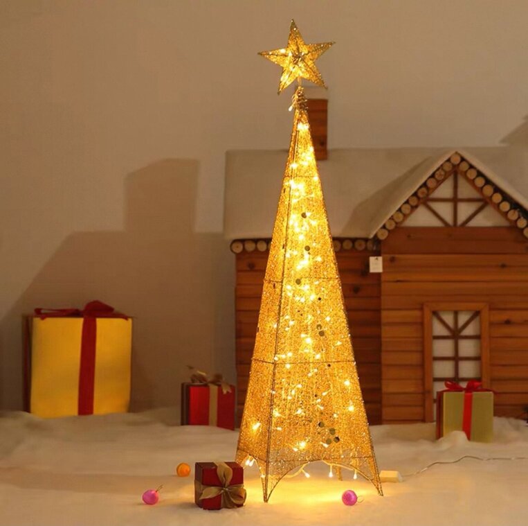 Φωτιζόμενο Χριστουγεννιάτικο Διακοσμητικό Δέντρο Πυραμίδα 180εκ. Ρεύματος Χρυσό