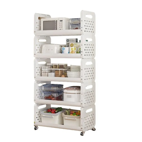 Ραφιέρα αποθήκευσης με ρόδες και 5 αεριζόμενα ράφια 122x40x28.5 YH9911-5 Λευκή