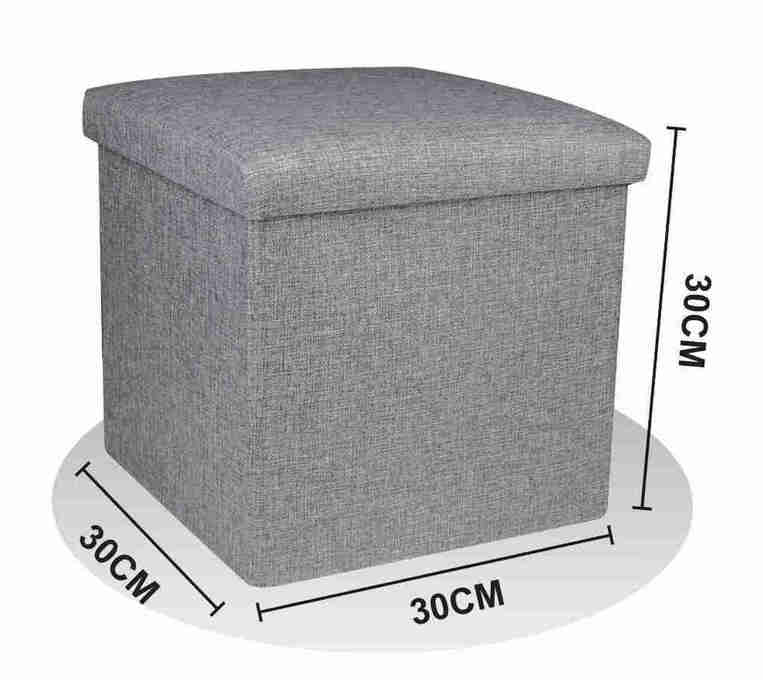 Σκαμπό Σαλονιού με Αποθηκευτικό Χώρο Επενδυμένο με Ύφασμα Γκρι 30x30x30εκ.