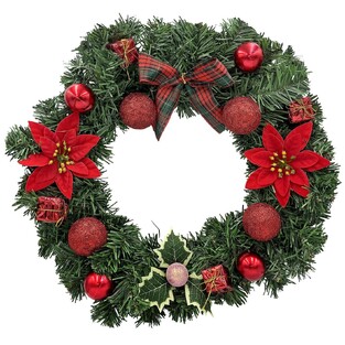 Στεφάνι Κόκκινο με Αλεξανδρινά, Κουκουνάρια ø40cm