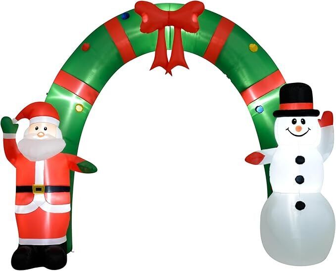 Φουσκωτή Χριστουγεννιάτικη Αψίδα με Άγιο Βασίλη και Χιονάνθρωπο 270cm