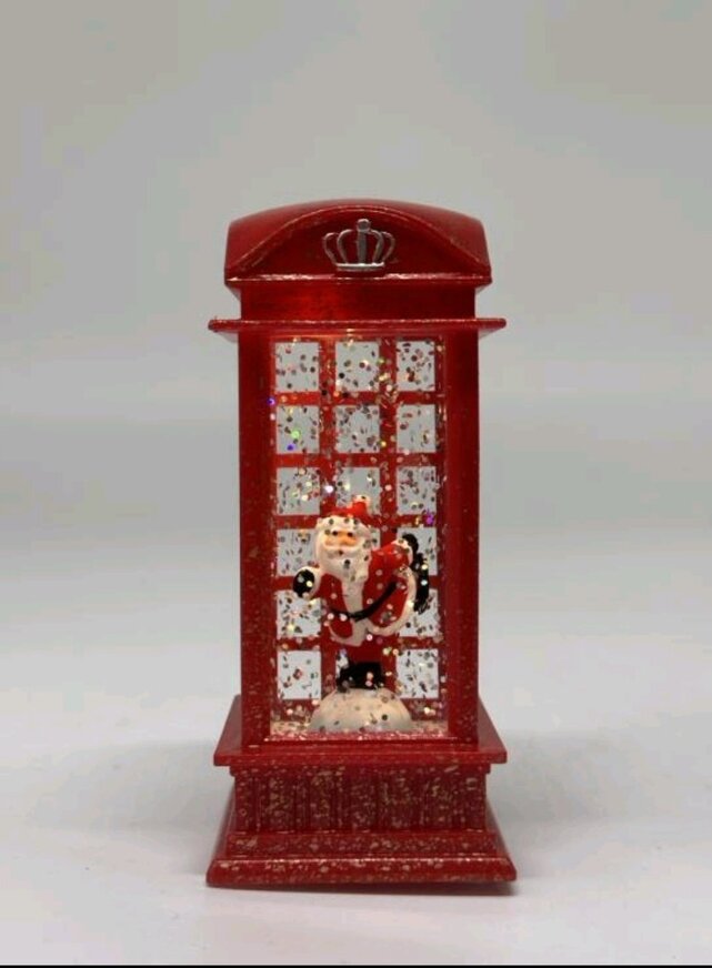 Επιτραπεζιο Χριστουγεννιάτικo  Διακοσμητικό Τηλεφωνικός Θάλαμος Με Φιγουρα Άγιο Βασίλη 11.5cm