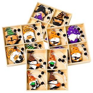 Στολίδια Ξύλινα Halloween σετ=12τεμ Σύνολο=14x14cm τεμ=6cm